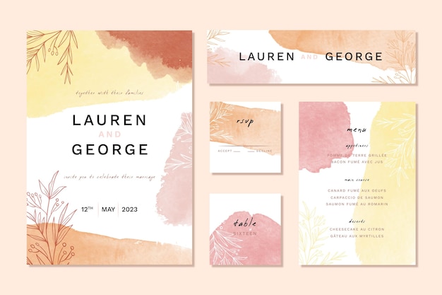 Free vector autumn colors watercolor wedding stationery items