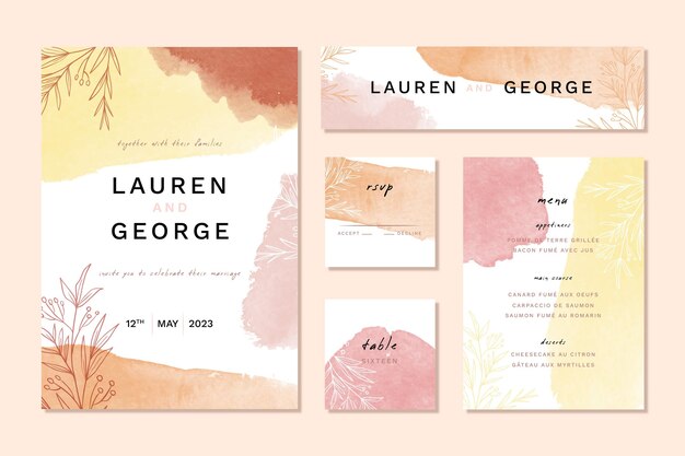 autumn colors watercolor wedding stationery items