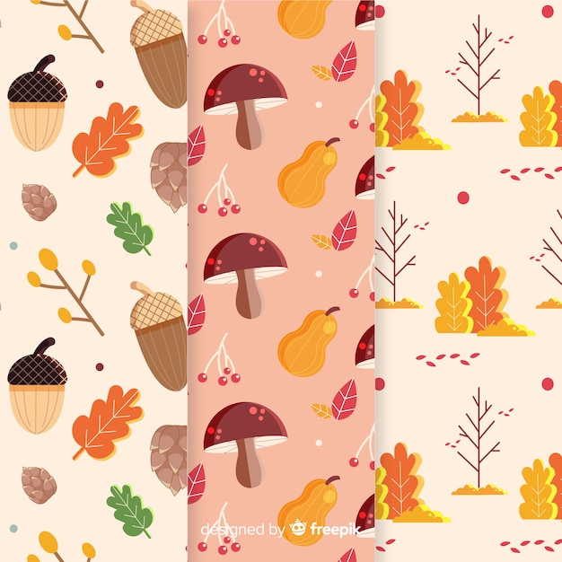 Autumn elements pattern collection flat design