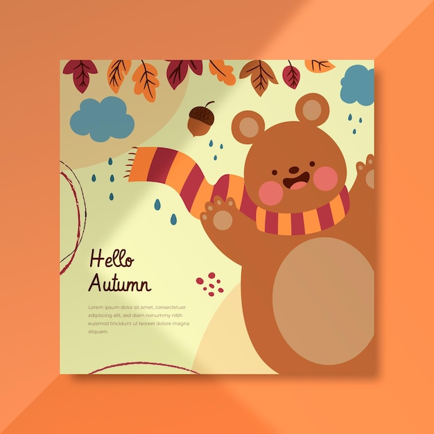 Free vector autumn facebook post template with bear