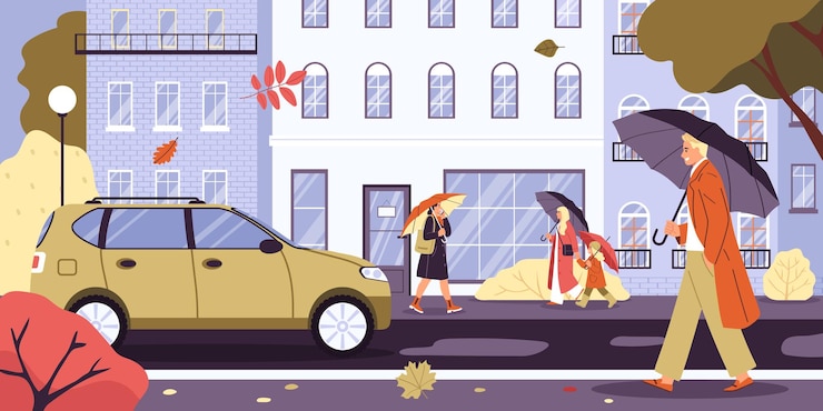 Free Vector autumn and fall background with city walk symbols flat vector illsutration