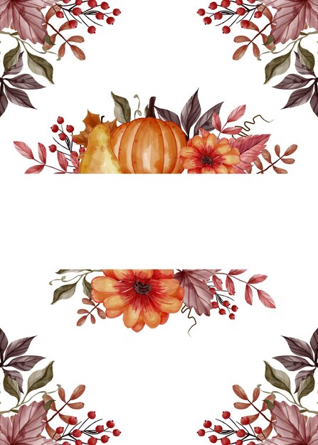 Осенний осенний лист, тыква, груша и яблоко для фоновой цветочной рамки