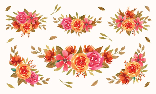 Autumn flower garden watercolor arrangement collection