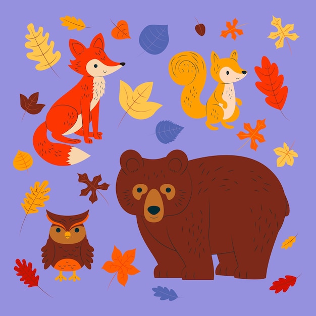 Autumn forest animals collection