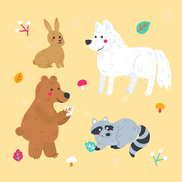 Autumn forest animals collection