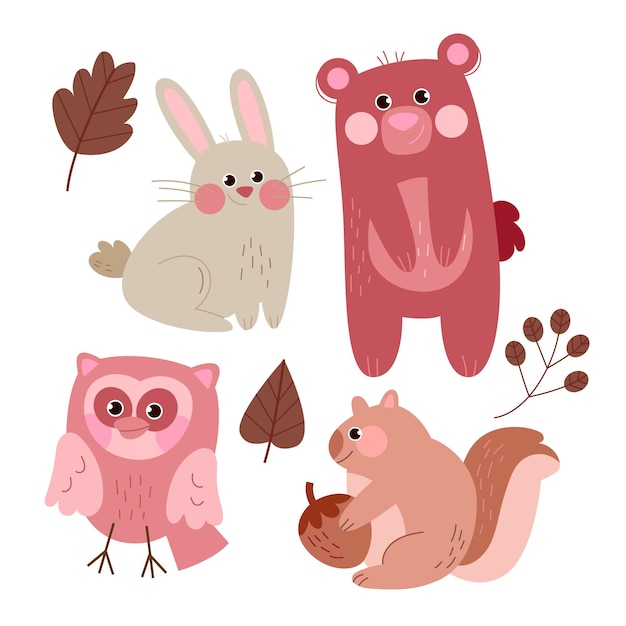 Autumn forest animals drawing illustration