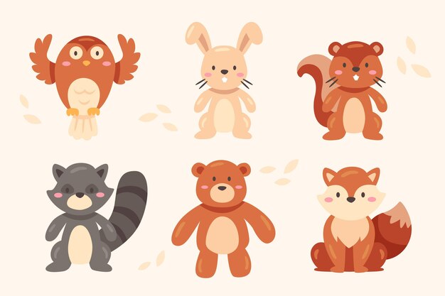 Autumn forest animals set