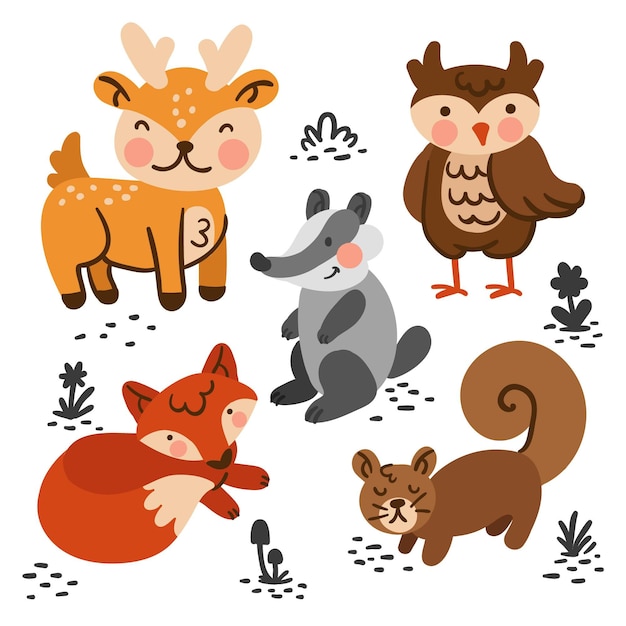 Autumn forest animals set