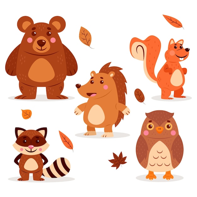 Autumn forest animals set