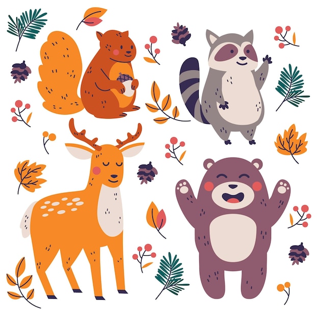 Бесплатное векторное изображение Осенние лесные животные
