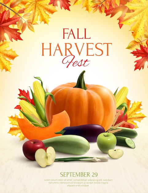 Vettore gratuito autumn harvest composizione realistica