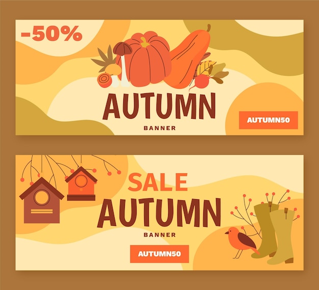 Free vector autumn horizontal banners set