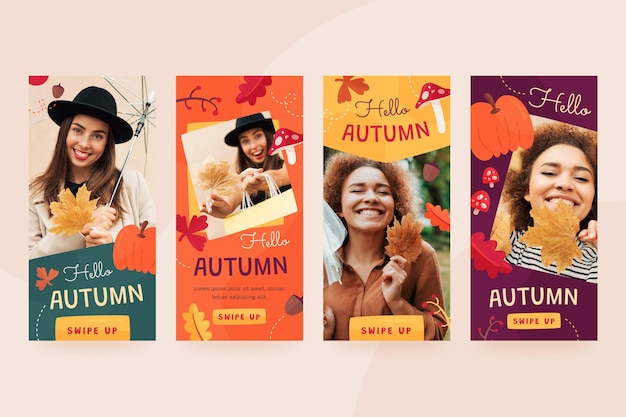 Free vector autumn instagram stories collection with photo