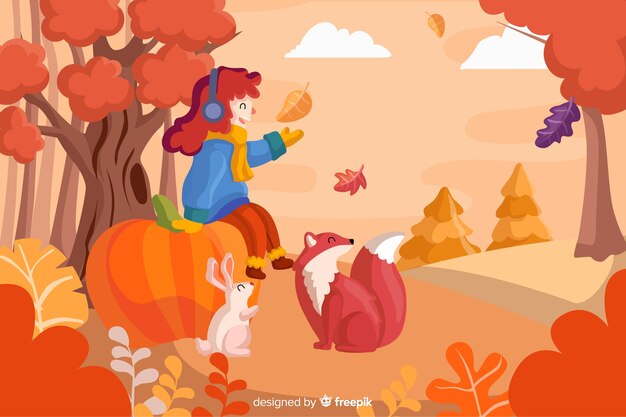 Autumn landscape background flat designlan