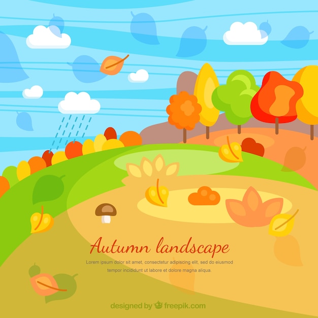 Free vector autumn landscape in cartoon style