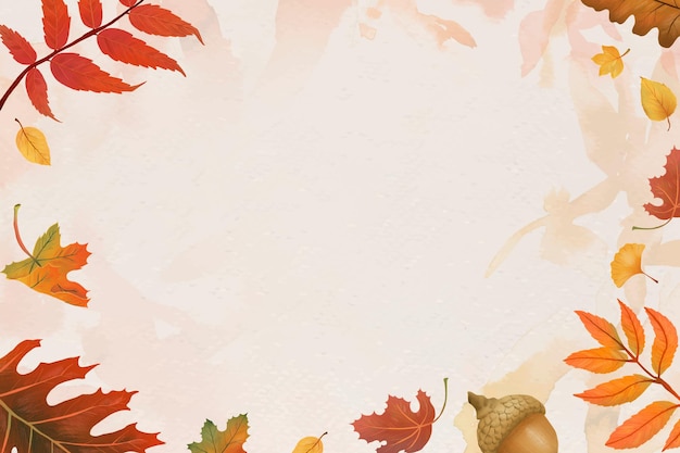Free vector autumn leaves frame vector on beige background