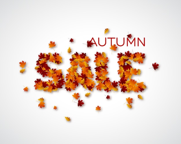 Autumn leaves letters sale. Fall foliage background. Vector illustration.