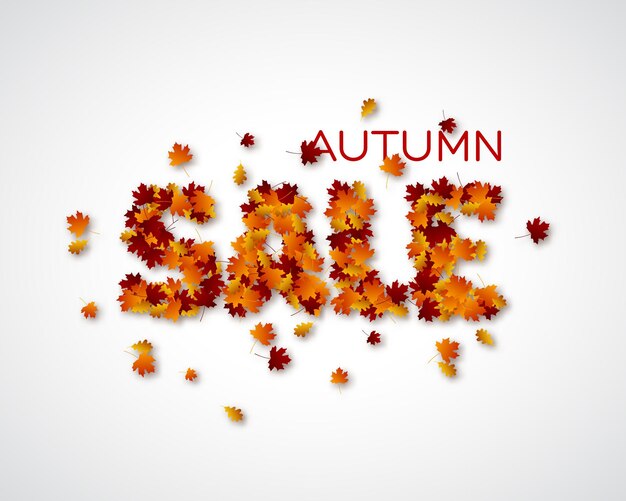 Autumn leaves letters sale. Fall foliage background. Vector illustration.