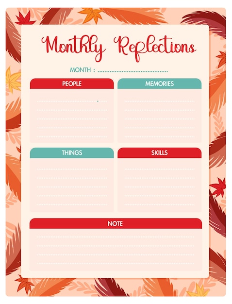 Free vector autumn leaves metal diary with monthly reflections
