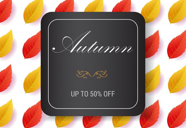 Autumn lettering in frame with leaves pattern. Autumn offer or sale advertising 