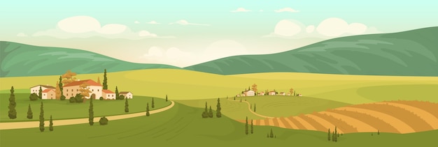 Autumn natural scenery flat color illustration