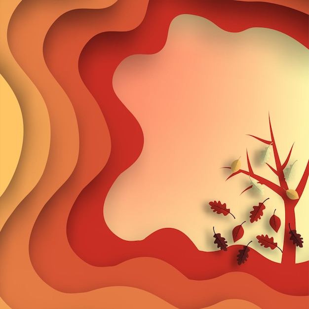 葉と木でカット秋の紙黄色、オレンジ、紫の色の形で抽象的な背景装飾ビジネスプレゼンテーションポスターのデザインはベクトルを印刷します