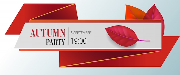 Autumn party lettering with red leaves. Autumn offer or sale advertising 