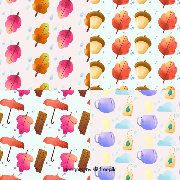 Autumn pattern collection watercolor style