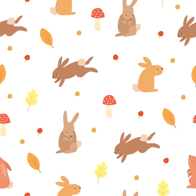 autumn pattern with bunnies