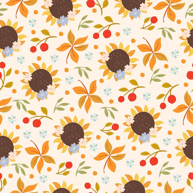 Free vector autumn pattern with sunflowers