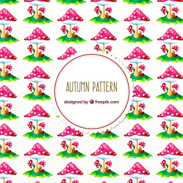 Free vector autumn pattern with watercolor mushrooms