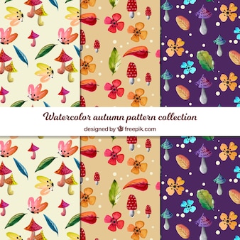 Autumn patterns collection in watercolor style