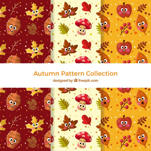 autumn patterns collection with colorful leaves