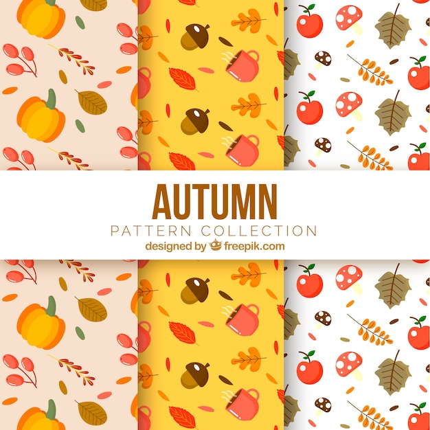 Free vector autumn patterns collection with cute elements free vector