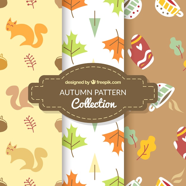 Free Vector autumn patterns collection with cute elements free vector