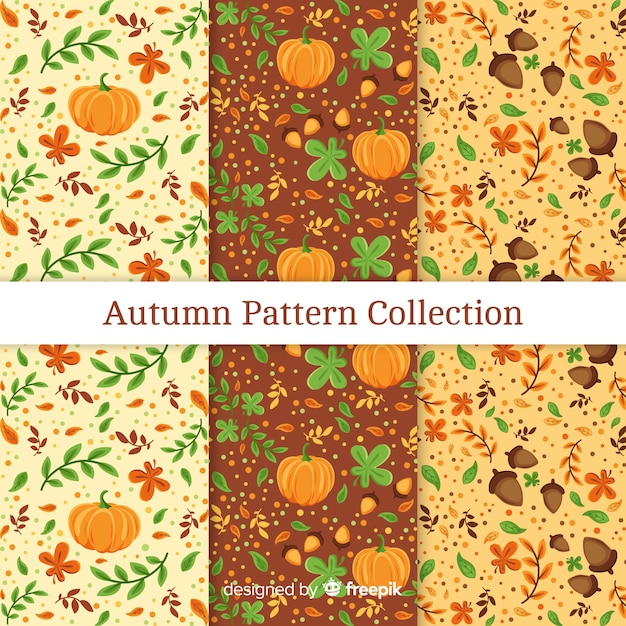 Autumn patterns collection with elements free vector