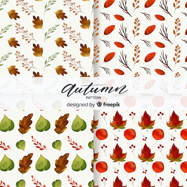 Autumn patterns collection with elements free vector