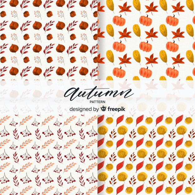 Autumn patterns collection with elements free vector