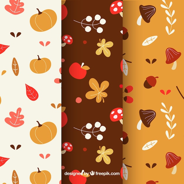 Autumn patterns collection with elements free vector