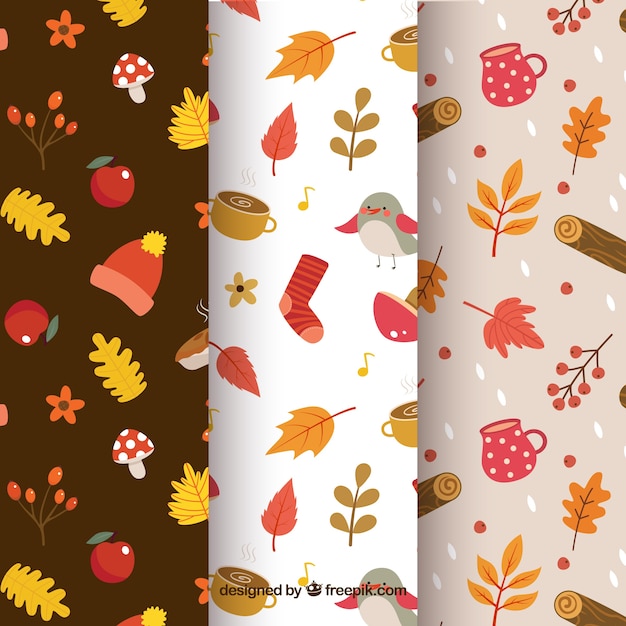 Free Vector autumn patterns collection with elements