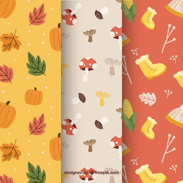 Autumn patterns collection with elements