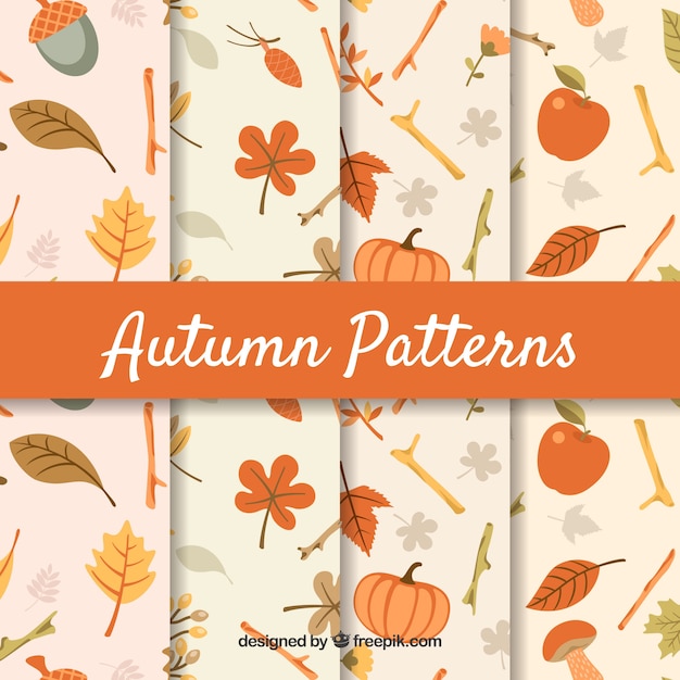 Autumn patterns collection with elements