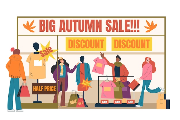 Autumn people sale shopping mall