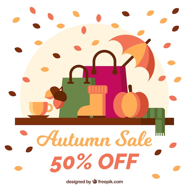 Free vector autumn sale backgound with shopping bags