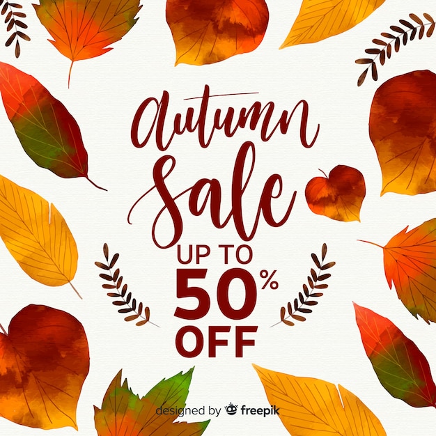 Autumn sale background in watercolor style