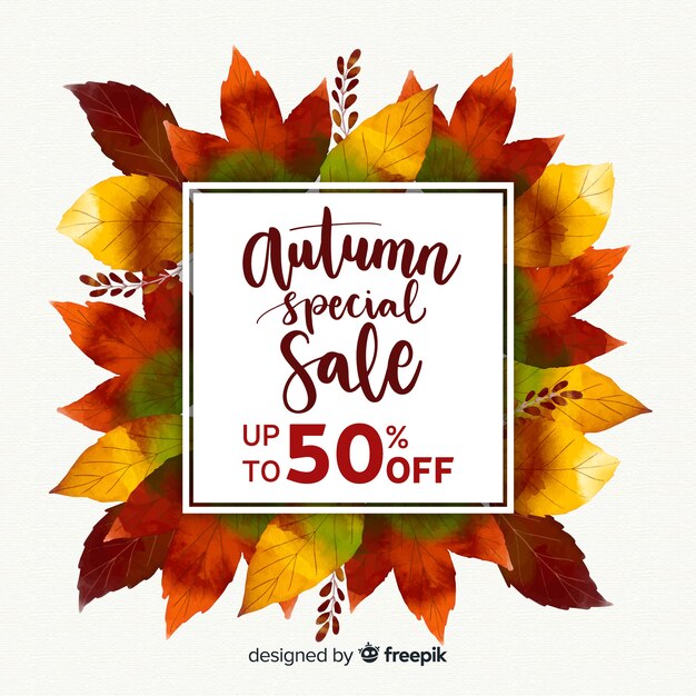 Autumn sale background in watercolor style