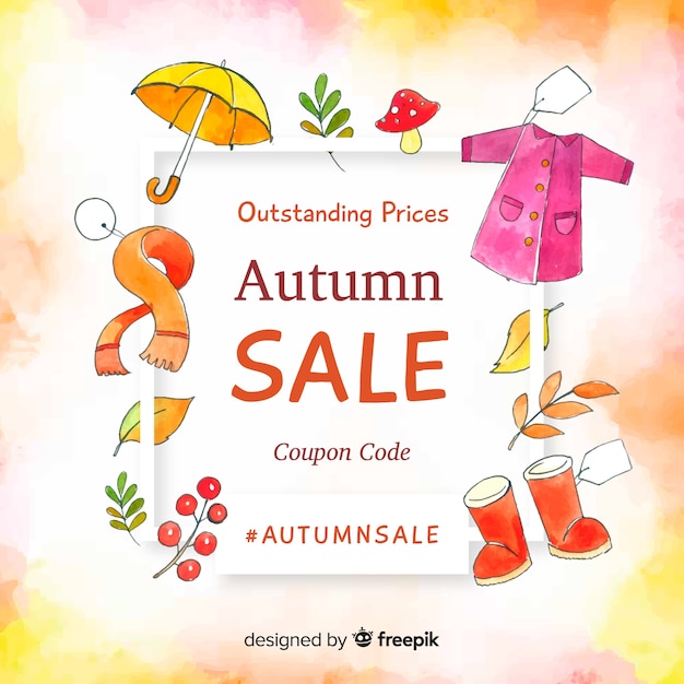 Free vector autumn sale background watercolor style