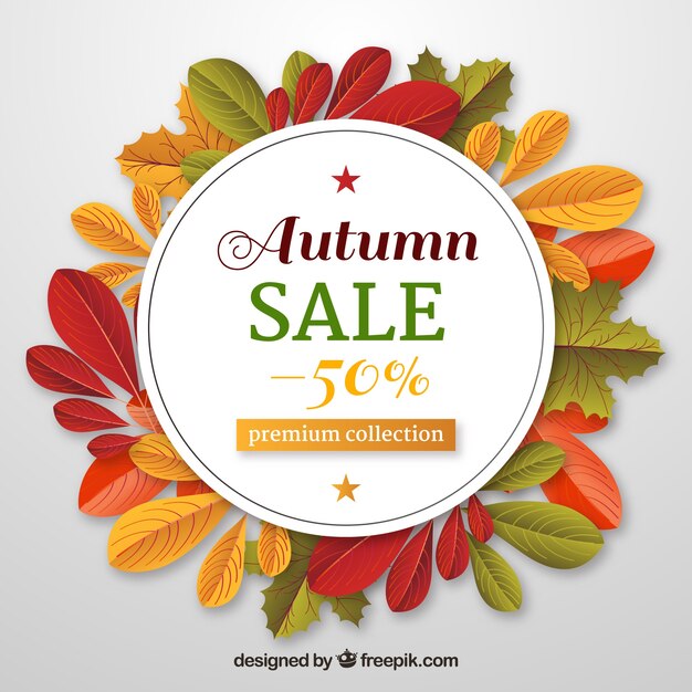 Autumn sale background with realistic leaves