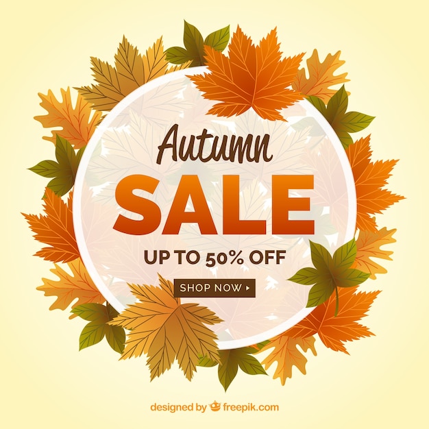 Autumn sale background with round frame