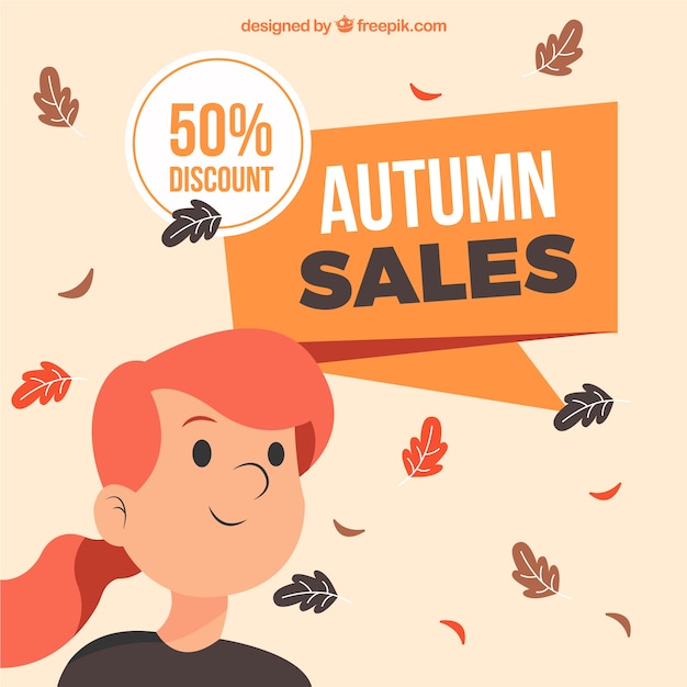 Autumn sale background with woman